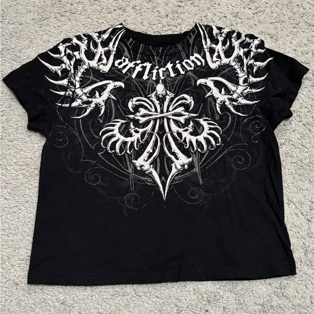 Affliction Black Graphic Women's Baby Tee